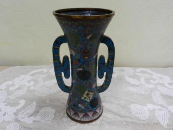 Mosazná váza cloisonne, smalt, značeno Mosazná váza cloisonne, smalt, značeno